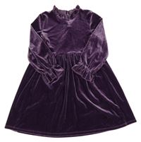 Purpurové lesklé sametové šaty s volánky St. Bernard