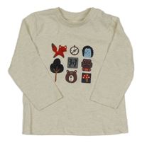 Smetanovo-světlešedé melírované triko s obrázky Topomini