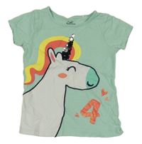 Mentolové melírované tričko s jednorožcom s flitrami Topolino