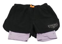 Černo-světlefialové šusťákové funkční dvojité kraťasy s nápisy a číslem C&A