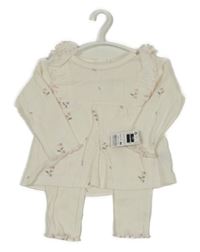 Nové - 2Set - Smotanová rebrovaná perforovaná tunika s kvietkami a volánky + legíny St. Bernard