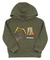 Tmavokhaki mikina s buldozerem a kapucňou PRIMARK