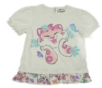 Smotanové tričko s mačičkou a volánikmi so cute