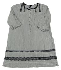 Čierno-biele pruhované plátenné šaty s čipkou H&M