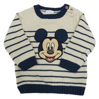 Smetanovo-tmavopetrolejový pruhovaný sveter s Mickey Disney