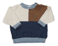 Smetanovo-tmavohnědo/tmavomodro-svetlomodrý sveter H&M