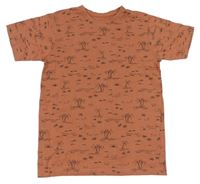 Oranžové tričko s palmami a nápismi Primark