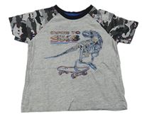 Sivé tričko s army vzorom a dinosaurom Matalan
