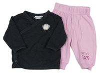 2set- Tmavosivé prepínaci zavinovací tričko s tučňákem + Ružové tepláky s nápisom Ergee