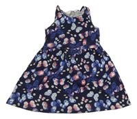 Tmavomodré kvetované bavlnené šaty s motýly H&M