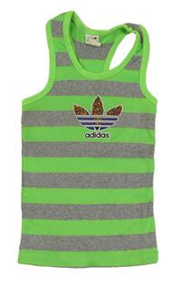 Neonově zeleno-šedý pruhovaný žebrovaný top Adidas