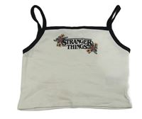 Biely rebrovaný crop top s nápisom s květy - Stranger Things H&M