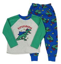 Svetlošedá -zeleno-zafírové fleecové pyžama s dinosaurami Primark