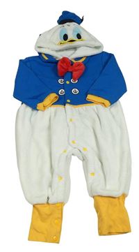 Bílo-modro-žlutá chlupato/tepláková kombinéza s kapucí - Donald
