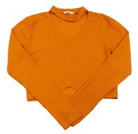 Oranžové vzorované crop tričko s prestrihom Matalan