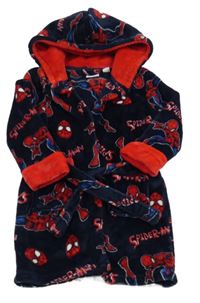 Tmavomodrý chlpatý župan so Spidermanem a kapucňou Primark