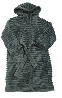 Tmavošedý žebrovaný chlupatý zateplený župan s kapucí John Lewis