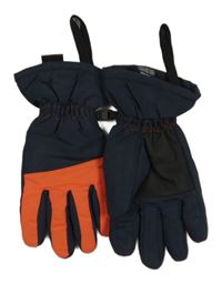 Tmavomodro-oranžové šusťákové zimní prstové funkční rukavice Crane