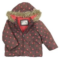Hnědá puntíkatá šusťáková zimní bunda s kapucí Mothercare