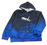 Čierno-modrá mikina so vzorom a kapucňou