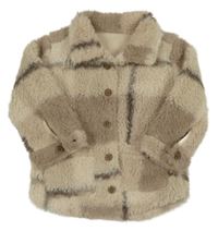 Béžovo-hnědá kostkovaná chlupatá podšitá košilová bunda George