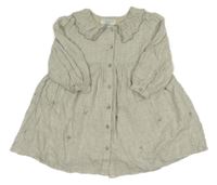 Světlezelené melírované lehké propínací šaty s výšivkami květů Primark