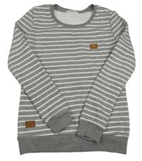 Šedo-bílá pruhovaná zateplená mikina s nášivkou