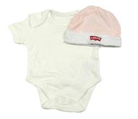 2set - Smetanové body + růžová bavlněná čepice s logem Levi´s