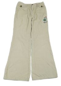 Béžové manšestrové flare kalhoty s výšivkou