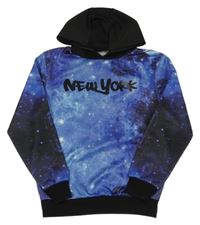 Modro-čierna mikina s vesmírom a kapucňou Urban