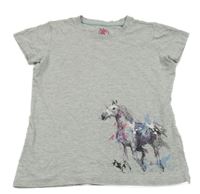 Šedé melírované tričko s koněm Crane