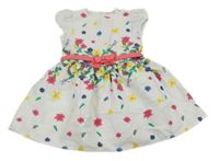 Biele kvetované plátenné šaty s vážkami