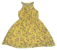Žlté kvetované šifónové šaty s motýly a flitrami Kiki&Koko