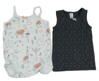 2set - Bílé body se zvířaty + antracitová puntíkatá košilka