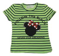 Zeleno-čierne pruhované tričko s Minnie s flitrami