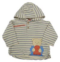 Béžovo-modrá pruhovaná ľahká mikina s Paddingtonem a kapucňou George