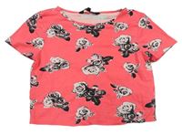 Nonově ružové kvetované crop tričko New Look