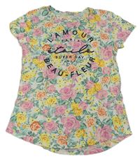 Bílo-barevné květované tričko s nápisem H&M