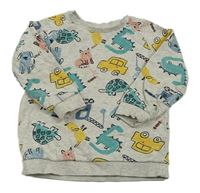 Sivo-farebná mikina s dinosaurami a autami Matalan