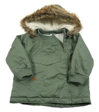 Khaki šusťáková zateplená bunda s kapucí s kožešinou H&M