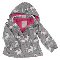 Sivá šušťáková jarná bunda s jednorožcami a kapucňou Topomini