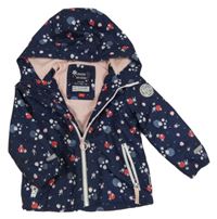 Tmavomodrá šusťáková zateplená bunda s beruškami a kapucí C&A