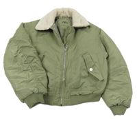 Khaki šušťáková zateplená crop bunda s kožušinovým golierom Zara