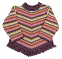 Farebný pruhovaný sveter s strapcemi