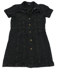 Černé propínací riflové šaty s límečkem Next