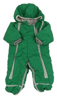 Zelená šusťáková zateplená kombinéza s kapucí 