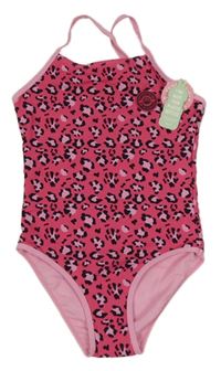 Nové - růžovo-černé leopardí jednodílné plavky 