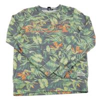 Šedo-zelená mikina s listy a nápisem Vingino