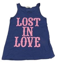 Tmavomodrý top s růžovým nápisem H&M