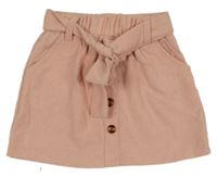 Svetloružová rebrovaná zamatová sukňa s opaskom